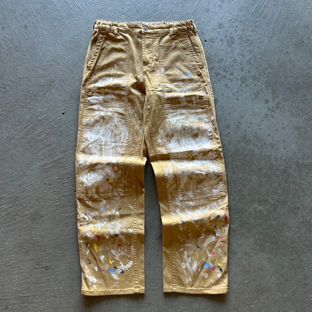 Anthropologie Pilcro The RoamerPants Womens 26 Tan Double Knee Paint Splatter